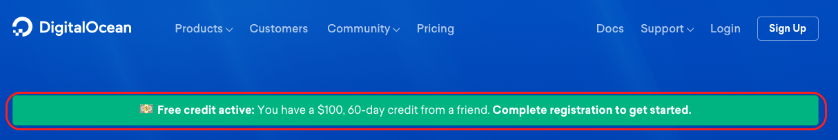 DigitalOcean $100, 60-day credit